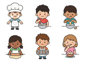 Cute Kids Baking and Cooking Illustration Set.
