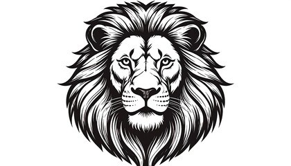 Fototapeta premium Graphic black and white lion face illustration, front view