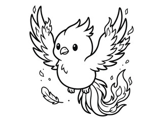 Cute Phoenix Bird Coloring Page for Kids.