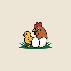 hen with eggs and chicken