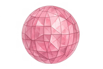 Pink faceted sphere with polygonal crystal texture, 3d render geometric object, transparent background