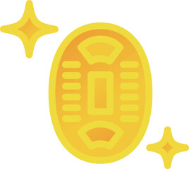 一枚のきらめく小判の黄色のグラデーションの線画アイコン