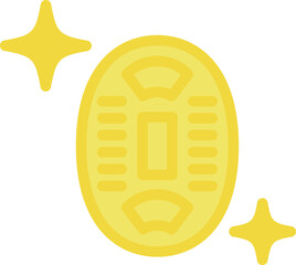 一枚のきらめく小判の黄色の線画アイコン