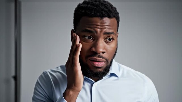 Concerned Black Man Expresses Emotional Distress and Worry During a Serious Moment