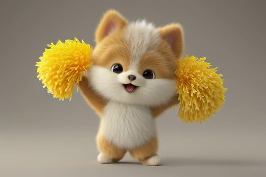 Un adorable cachorro Shiba Inu animando con pompones.