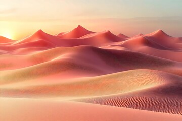 Sandy dunes bathed in soft pink hues at sunrise, creating a serene and tranquil atmosphere, with gentle slopes and intricate patterns in the sand.