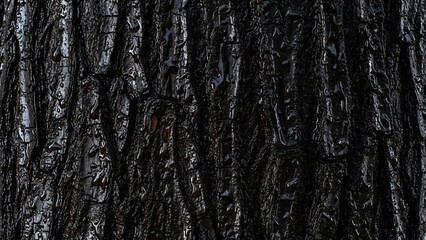 Fototapeta premium Detailed Close-Up of Dark Tree Bark Texture and Patterns.