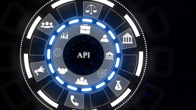 API Application Programming Interface concept, Man holding virtual screen of API icon Software development tool. Motion graphics of API concept.