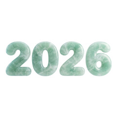 Jade Texture Blue Green color numbers 2026 clipart isolated. New Year, Christmas element. 3d rendering. PNG transparent background 