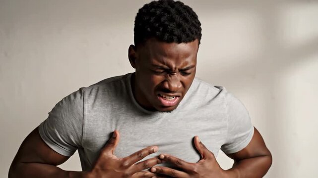 A Young Man Experiencing Distress Due To Chest Pain and Health Concerns Displayed