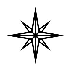 Detailed compass rose icon in outlined vector style, ideal for cartography, nautical themes, travel branding, logos, editorial illustrations, and vintage map designs.