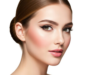 Fototapeta premium Portrait of young woman, elegant makeup, natural skin, looking at camera