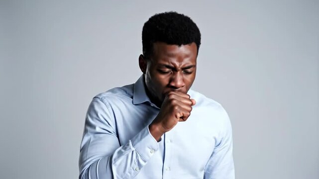 Coughing Sequence of A Black Man Expressing Sickness on A Neutral Background
