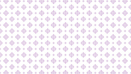 Repeating pattern of floral and geometric shapes on a white background with a light purple hue