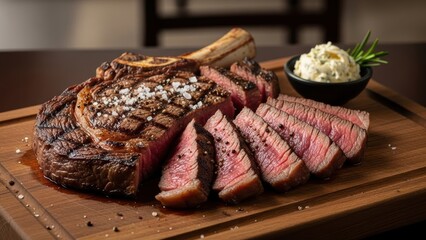 Indulge in perfectly grilled Tomahawk steak with savory butter for a gourmet dining experience