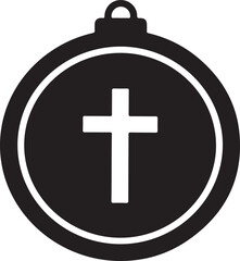 Fototapeta premium Black silhouette of a Christmas ornament with a white Christian cross religion