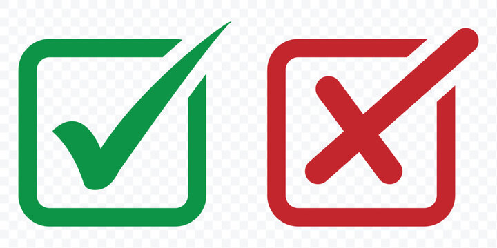 Check box icon with right and wrong buttons and yes or no checkmark icons. checkmark and X mark icon. check and uncheck icon vector. validation icon vector. for apps and websites. eps 10
