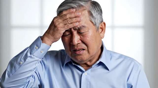 Elderly Asian Man Experiencing Pain: A Sequence of Facial Expressions, Discomfort