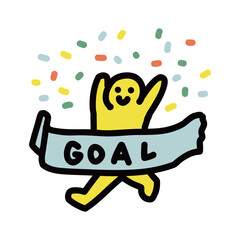 ゴールテープを切る人シンプルな手描きのイラストアイコン