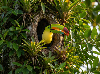Keel Billed Toucan Peeking Out