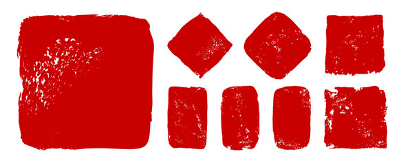 赤い落款のセット。ベクターのスタンプ素材