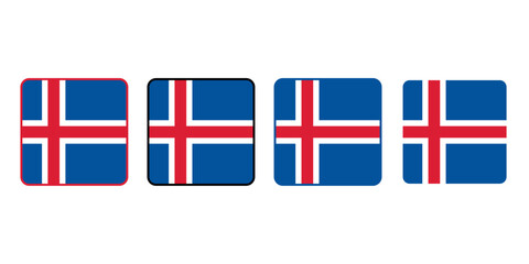 Square flag set of Iceland with different colors rounded corners. Perfect for educational materials, travel content, and national representation design projects