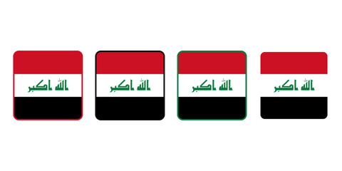 Square flag set of Iraq with different colors rounded corners. Perfect for educational materials, travel content, and national representation design projects