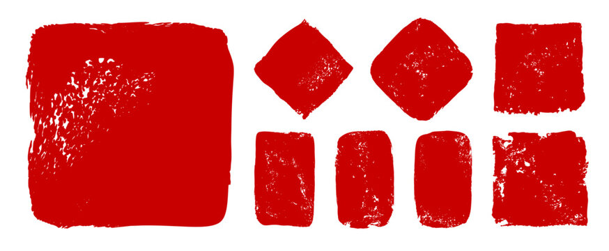 赤い落款のセット。ベクターのスタンプ素材