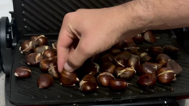 Roasted cracked chestnuts cooking chestnuts 