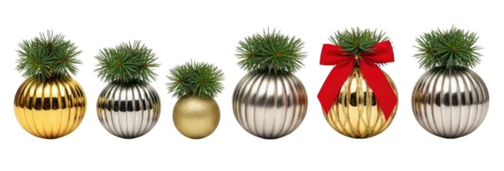 Christmas light bulb ornaments with greenery transparent background cutout png