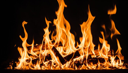 bright orange flames engulfing wooden logs in fireplace