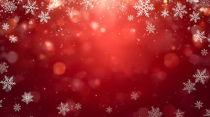 Christmas snowflake background light with sparkle bokeh lights on red canvas background. Merry christmas card. Winter holiday theme. Happy New Year. Space for text
