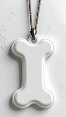 Glossy white bone-shaped pendant on a stone surface, neutral background