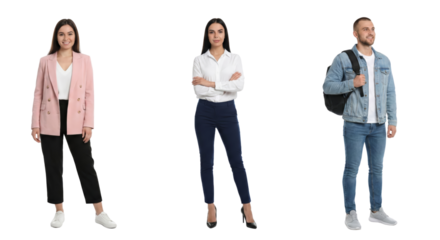 Diverse group of confident young professionals in modern outfits isolated on transparent background
