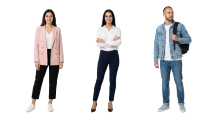 Diverse group of young professionals standing confidently against transparent space exhibiting