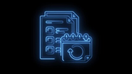 Neon style animation of tasks and recurring events calendar on a black background