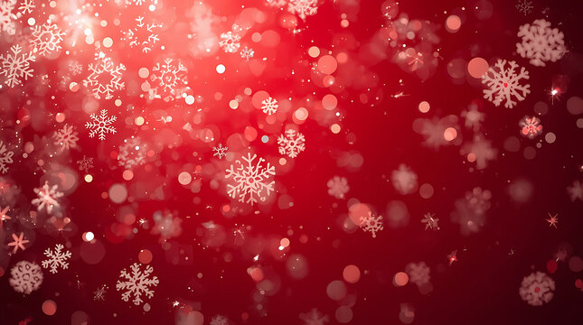 Christmas snowflake background light with sparkle bokeh lights on red canvas background. Merry christmas card. Winter holiday theme. Happy New Year. Space for text - Powered by Adobe