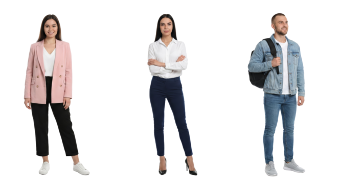 Diverse group of confident young professionals in modern outfits isolated on transparent background - Powered by Adobe