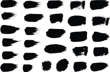 Collection of Black Ink Brush Strokes Swipes and Grunge Paint Smears Isolated on Transparent Background