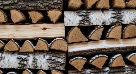 Close-up of neatly stacked firewood logs, showing texture and pattern.
