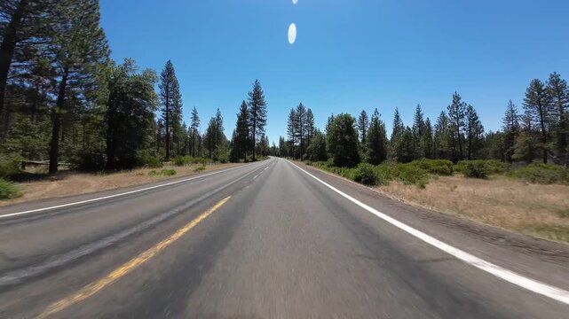 Mt Shasta to Lassen Highway 89 Southbound 05 Front View Driving Plates California USA Ultra Wide