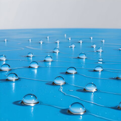 Water drops on blue surface
