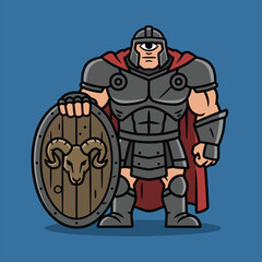 Cyclops Warrior with Ram Shield Illustration.