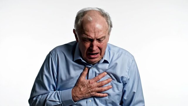 Elderly Man Experiencing Chest Pain and Distress Indicating Health Issues and Heart Problems