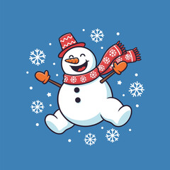 Happy Snowman Celebrating Winter with Snowflakes.