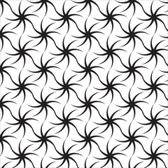 A seamless vector pattern featuring interlocking abstract black and white geometric shapes, creating an optical illusion effect. Ideal for backgrounds, textiles, fabric, wallpaper, and digital project