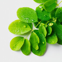Fresh Green Moringa Leaves Isolated on Transparent Background Healthy Superfood Herb