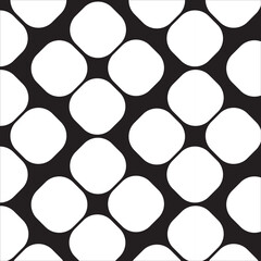 A seamless vector pattern featuring interlocking abstract black and white geometric rounded squares and circles, creating an optical effect. Ideal for backgrounds, textiles, fabric, wallpaper, and dig