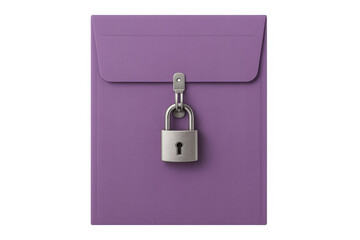 Purple document envelope with a silver padlock, symbolizing secure, private, and confidential information, transparent background