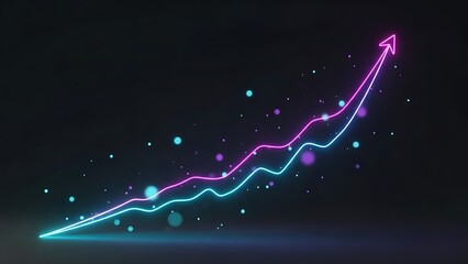 Vibrant neon growth chart financial success and business progress concept.